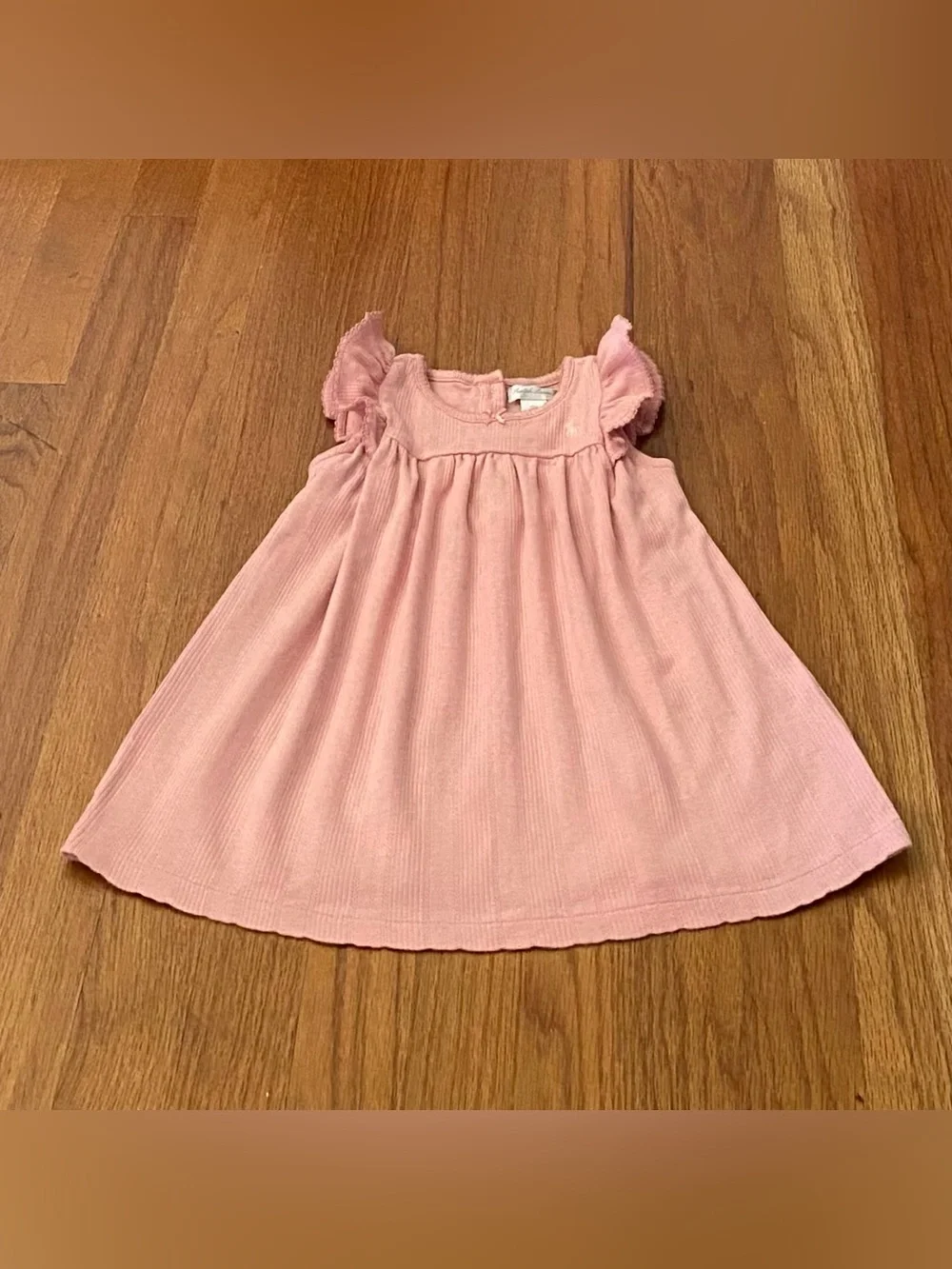 Ralph Lauren Pink Pointelle Knit Cotton Flutter Sleeve Dress